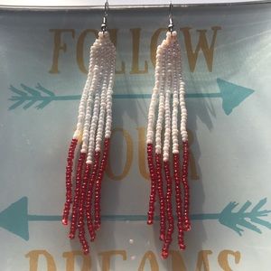 Red & White Beaded Earrings